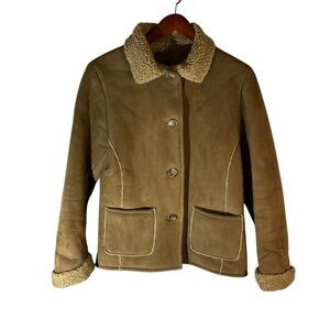 Fjall Sherpa Jacket, Small. Brown Pockets. Faux Suede, Shearling. Thick and warm